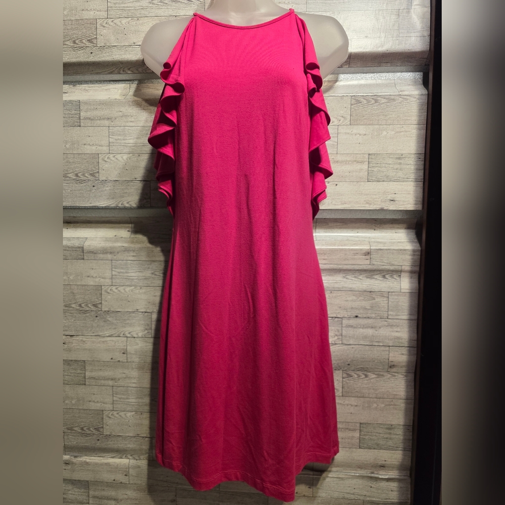 Ann Taylor Fuchsia Ruffle-Trim Midi Dress